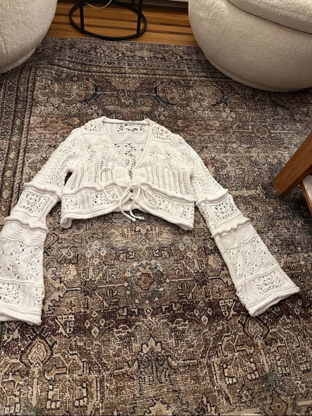 emory park White Cropped Knit Tie-Front Cardigan